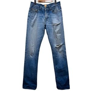 BOSS ORANGE Men's Distressed Blue Straight Jeans 32x36